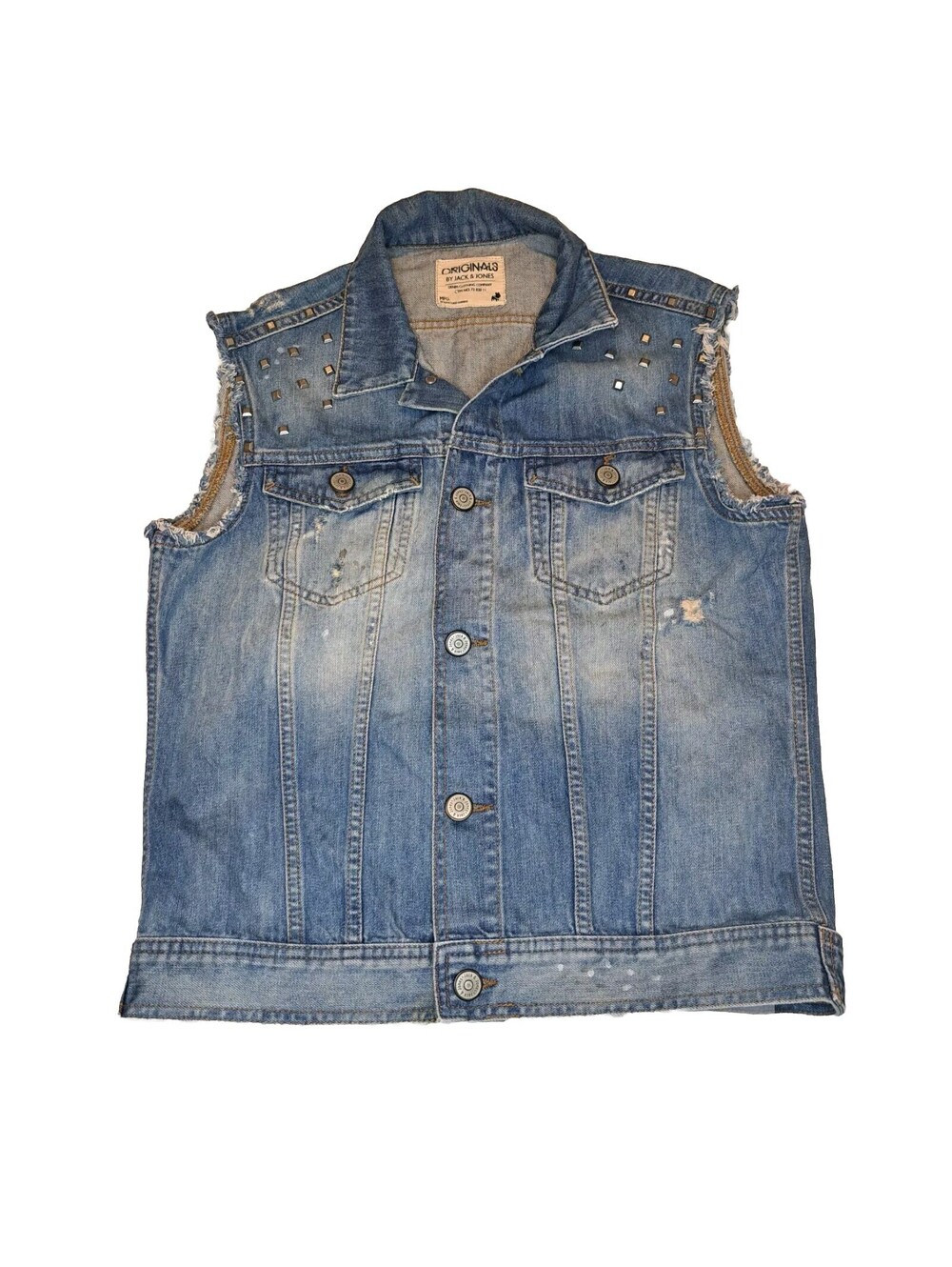 Distressed Studded Blue Jean Vest Originals By Jack & Jones EU Size M